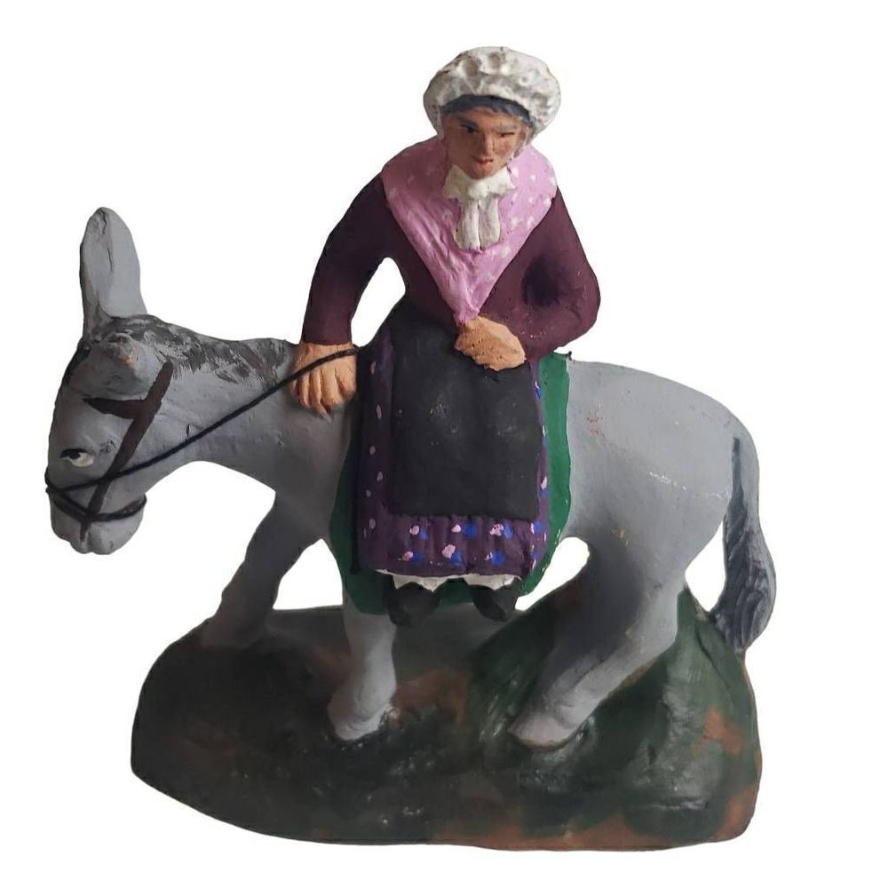 Rare Vintage French Woman on Donkey by Santons Richard